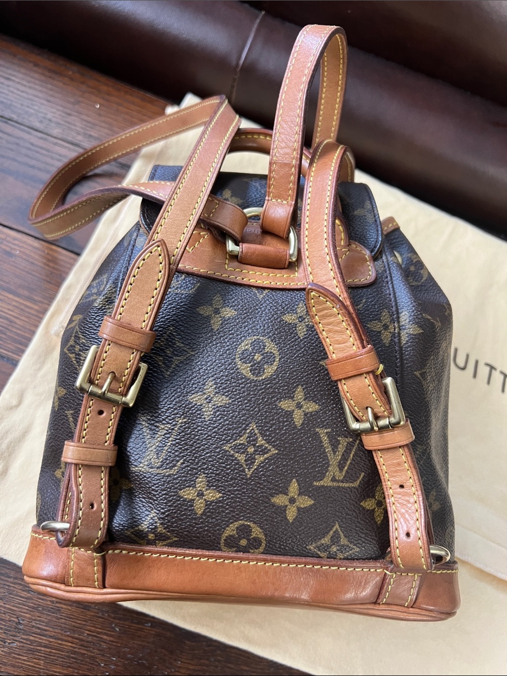 Louis Vuitton Monogram Mini Backpack in Brown and Tan Leather Trim - Picture 9 of 11